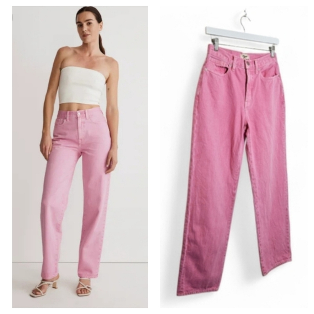 Madewell Baggy Straight Jeans Pink High Rise Rigid Denim Womens Size 25